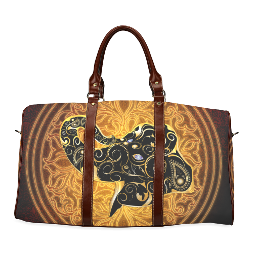 Gold, black elephant Waterproof Travel Bag/Small (Model 1639)