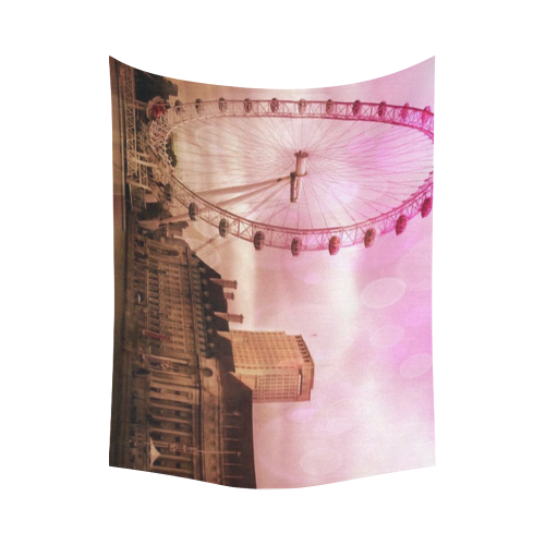 Travel-London, pink Cotton Linen Wall Tapestry 80"x 60"