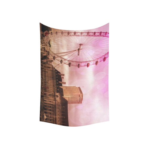 Travel-London, pink Cotton Linen Wall Tapestry 60"x 40"