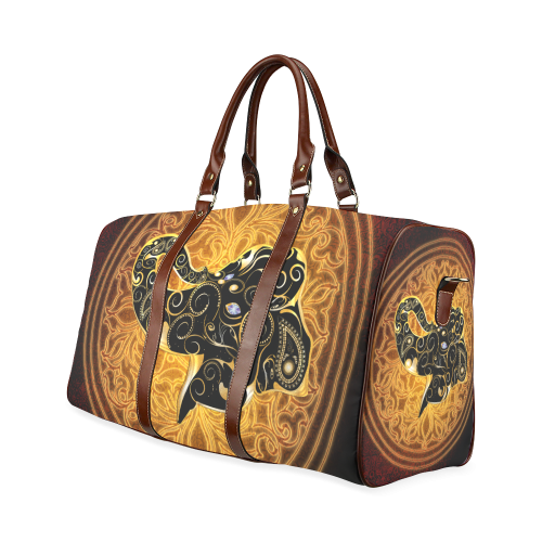 Gold, black elephant Waterproof Travel Bag/Large (Model 1639)