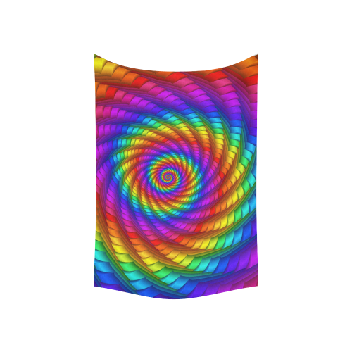 Psychedelic Rainbow Spiral Cotton Linen Wall Tapestry 60"x 40"