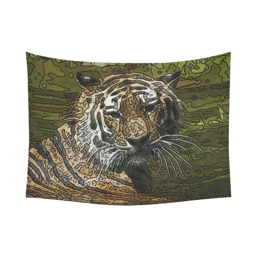 animal artstudion 15416 tiger Cotton Linen Wall Tapestry 80"x 60"