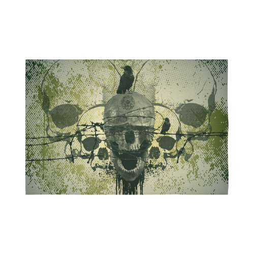 Awesome skull with crow Cotton Linen Wall Tapestry 90"x 60"