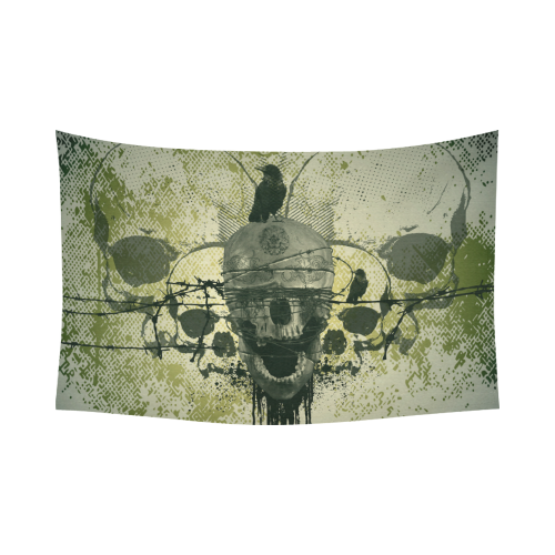 Awesome skull with crow Cotton Linen Wall Tapestry 90"x 60"