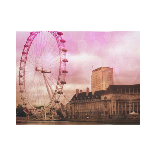 Travel-London, pink Cotton Linen Wall Tapestry 80"x 60"