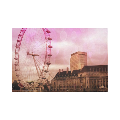 Travel-London, pink Cotton Linen Wall Tapestry 90"x 60"