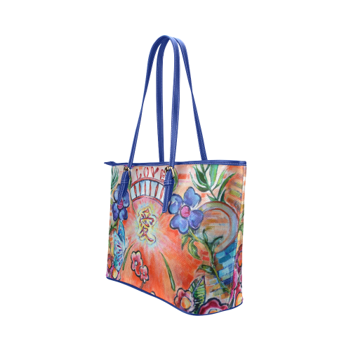 Floral Paradise-by Lori Leather Tote Bag/Large (Model 1651)