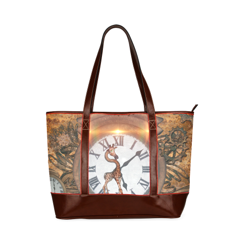 Steampunk, cute giraffe on a clock