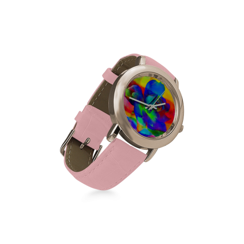 Psychedelic Rose Women's Rose Gold Leather Strap Watch(Model 201)
