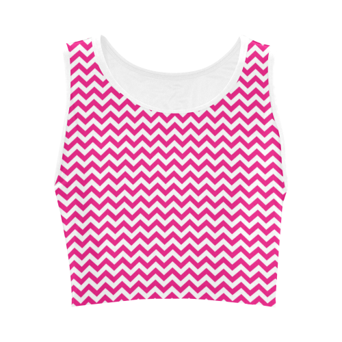 hot pink and white small zigzag chevron Women's Crop Top (Model T42)