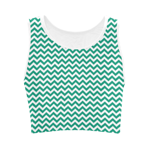 Emerald Green and white small zigzag chevron Women's Crop Top (Model T42)