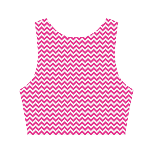 hot pink and white small zigzag chevron Women's Crop Top (Model T42)