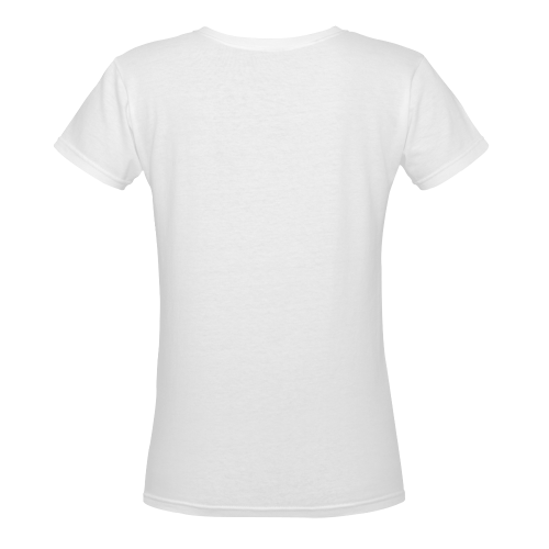 Vegan Black and White Women's Deep V-neck T-shirt (Model T19)