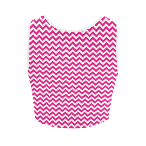 hot pink and white small zigzag chevron Women's Crop Top (Model T42)