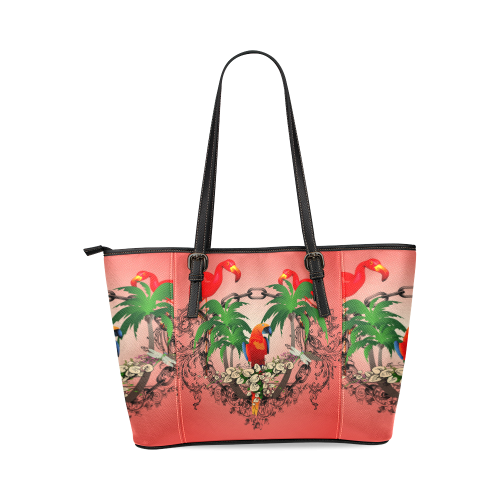 Funny parrot, tropical design Leather Tote Bag/Small (Model 1640)