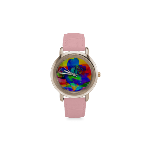 Psychedelic Rose Women's Rose Gold Leather Strap Watch(Model 201)