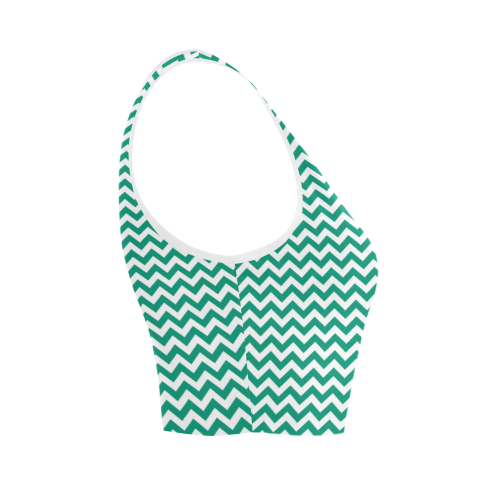 Emerald Green and white small zigzag chevron Women's Crop Top (Model T42)