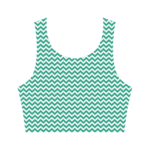 Emerald Green and white small zigzag chevron Women's Crop Top (Model T42)