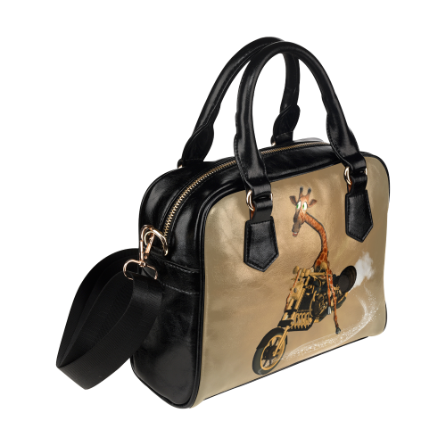 Funny giraffe with motorcycle Shoulder Handbag (Model 1634)