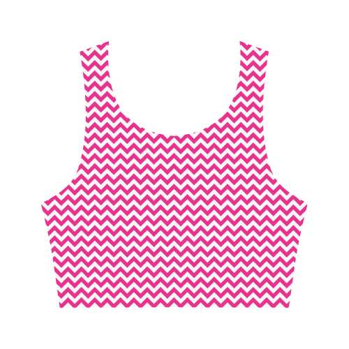 hot pink and white small zigzag chevron Women's Crop Top (Model T42)