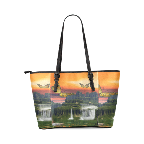 Fantasy world with butterflies Leather Tote Bag/Small (Model 1640)