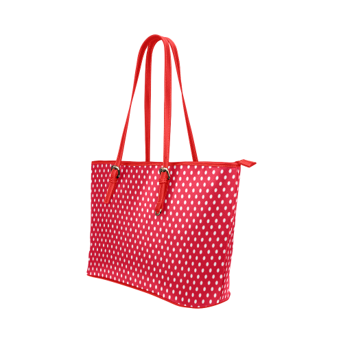 Red With White Dots Leather Tote Bag/Large (Model 1651)