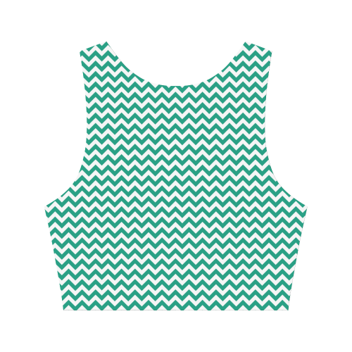 Emerald Green and white small zigzag chevron Women's Crop Top (Model T42)