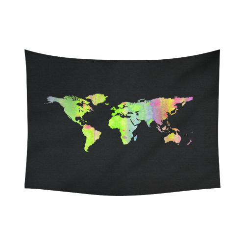 World Map Cotton Linen Wall Tapestry 80"x 60"