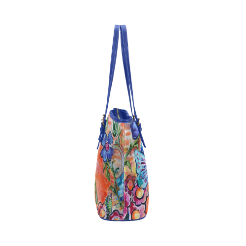 Floral Paradise-by Lori Leather Tote Bag/Large (Model 1651)