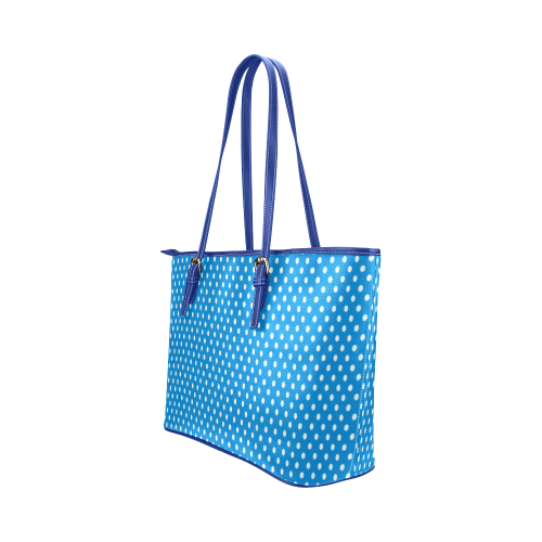 Turquoise With White Dots Leather Tote Bag/Large (Model 1651)