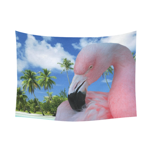 Flamingo and Beach Cotton Linen Wall Tapestry 80"x 60"
