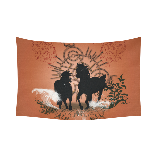 Black horses silhouette Cotton Linen Wall Tapestry 90"x 60"