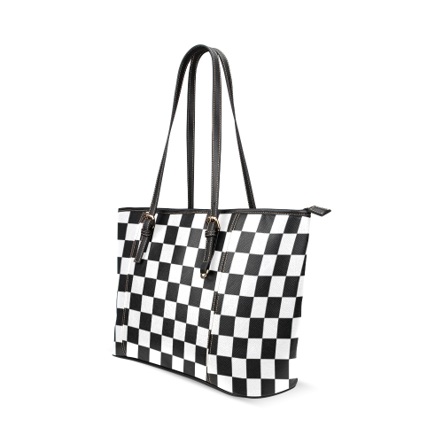 Checkerboard Black and White Leather Tote Bag/Large (Model 1640) | ID: D329990