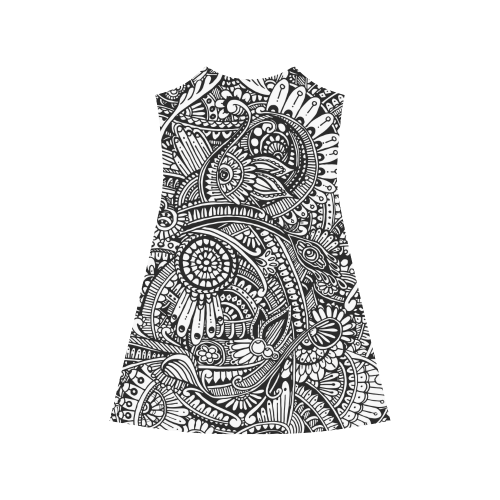 Black & white flower pattern art Alcestis Slip Dress (Model D05)