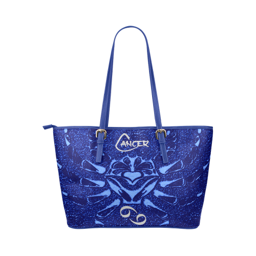 Cancer Blue Leather Tote Bag/Large (Model 1651)