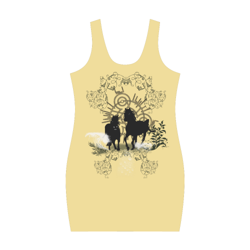 Black horses silhouette Medea Vest Dress (Model D06)