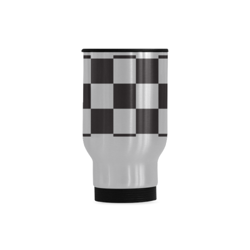 Checkerboard Black and White Squares Travel Mug (Silver) (14 Oz)