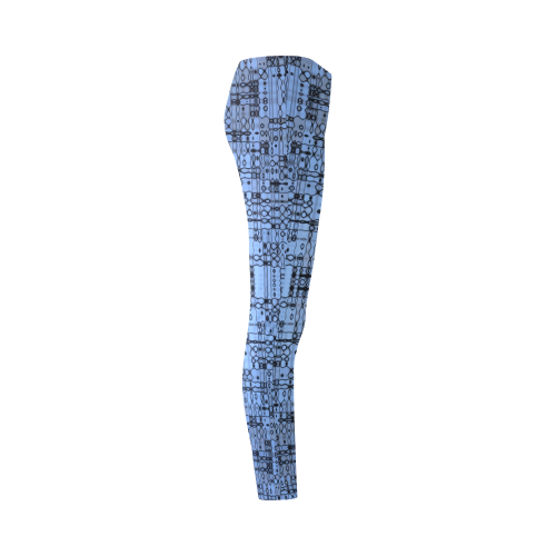 Black Abstract Lines on Cornflower Blue Cassandra Women's Leggings (Model L01)