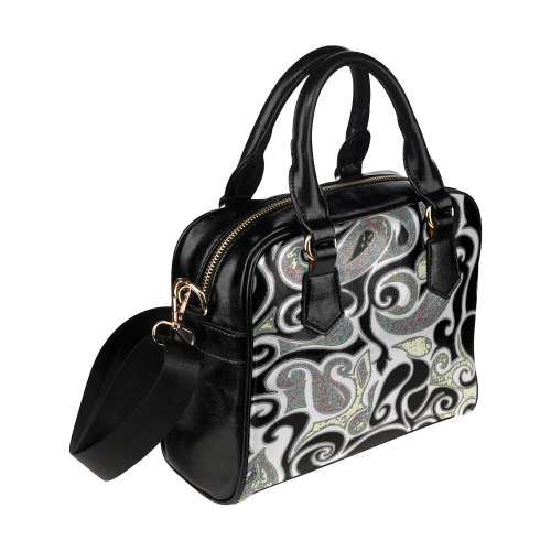 Black and White Wacky Retro Swirl Shoulder Handbag (Model 1634)