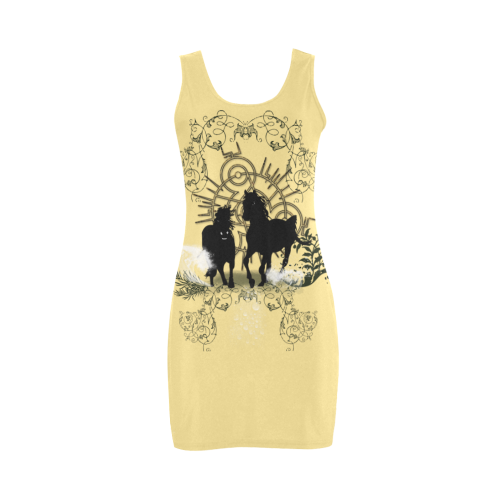 Black horses silhouette Medea Vest Dress (Model D06)