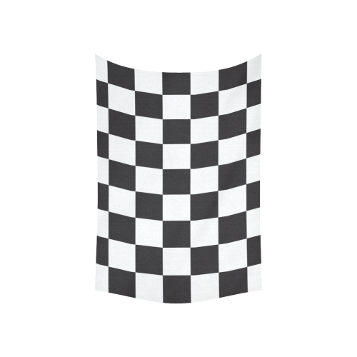 Checkerboard Black and White Squares Cotton Linen Wall Tapestry 60"x 40"