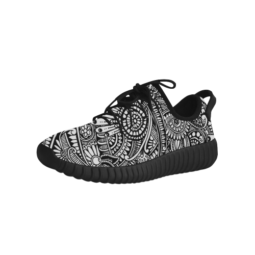 Black & white flower pattern art Grus Women's Breathable Woven Running Shoes (Model 022)
