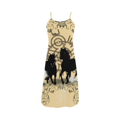 Black horses silhouette Alcestis Slip Dress (Model D05)