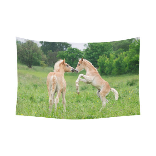 Haflinger Horses Cute Funny Pony Foals Playing Horse Rearing Cotton Linen Wall Tapestry 90"x 60"
