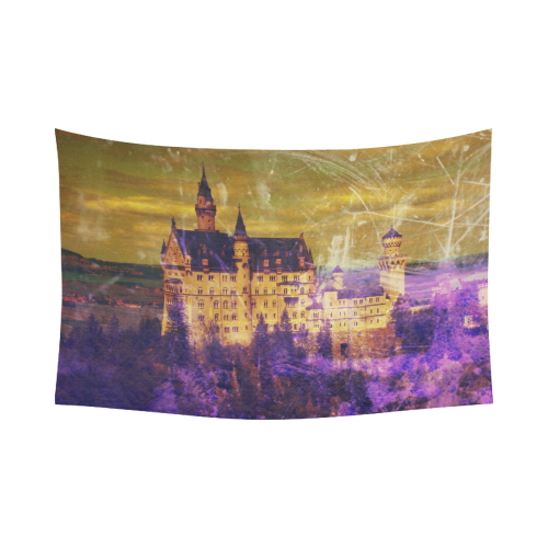 Yellow Purple Neuschwanstein Castle Cotton Linen Wall Tapestry 90"x 60"