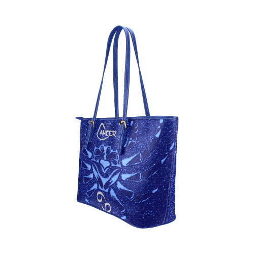 Cancer Blue Leather Tote Bag/Large (Model 1651)