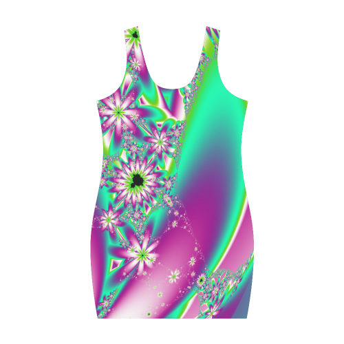 Purple and Green Flowers Fractal Pattern Vest Dress Medea Vest Dress (Model D06)