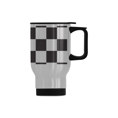 Checkerboard Black and White Squares Travel Mug (Silver) (14 Oz)