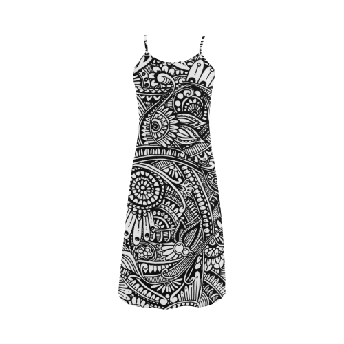 Black & white flower pattern art Alcestis Slip Dress (Model D05)