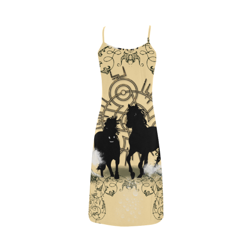 Black horses silhouette Alcestis Slip Dress (Model D05)